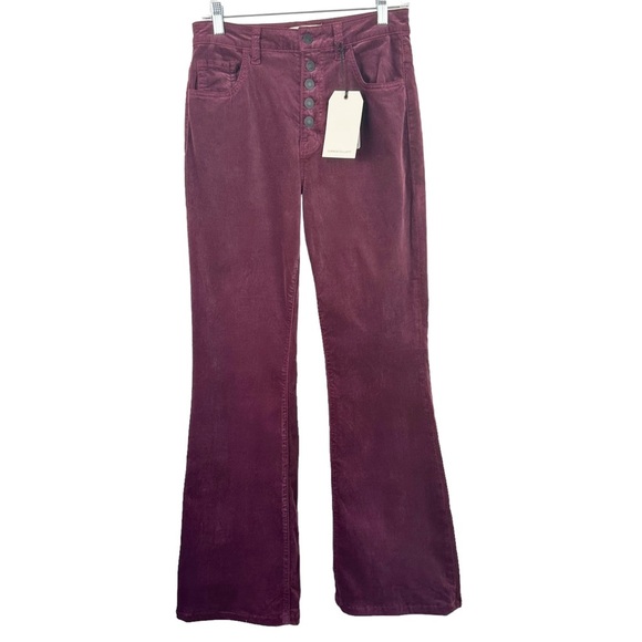 CURRENT ELLIOTT THE SIDE STREET VELVET FLARE PANT in Claret Red Flare Maroon 27 - Picture 4 of 16